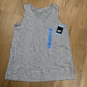 NWT Lands End Sz Large Black White Striped Cotton Scoop Neck Tunic Tank Top